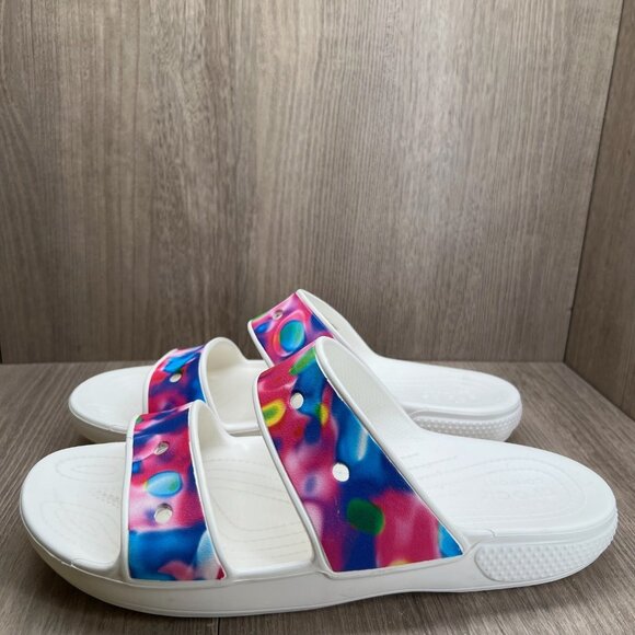 Crocs Classic Solarized Sandals Womens 12 Slip On Slide Colorful Two Strap White - Picture 2 of 9